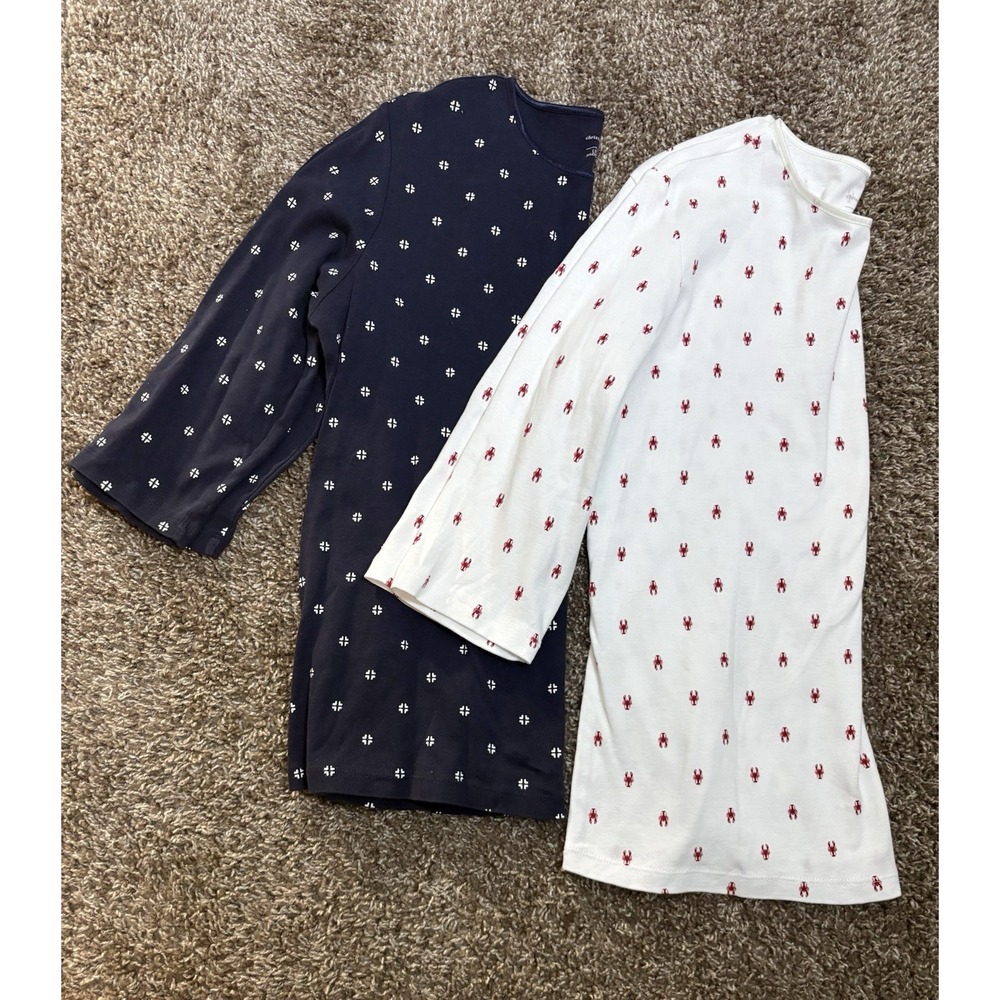 Christopher & Banks L Cotton Shirts Lot of 2 Lobster Nautical Print Navy White